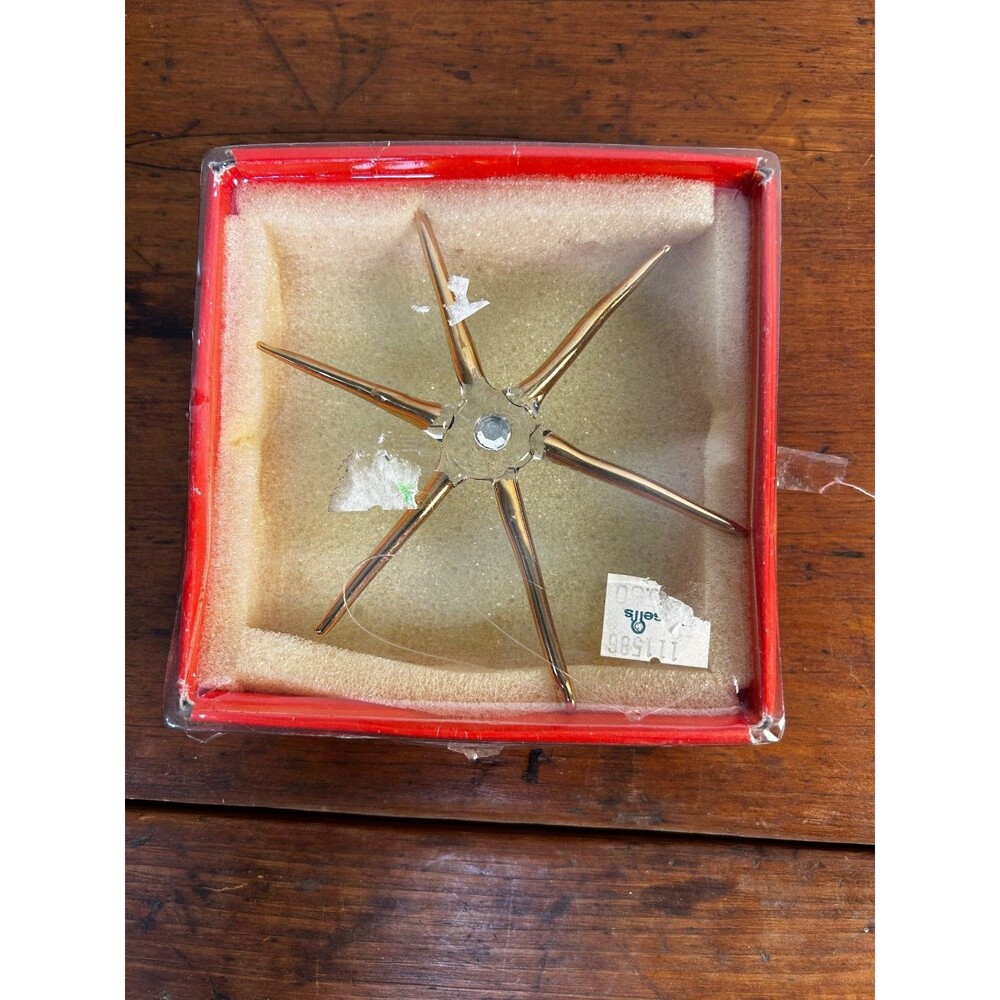 Vintage Gold & Clear Glass Christmas Ornament In Original Box